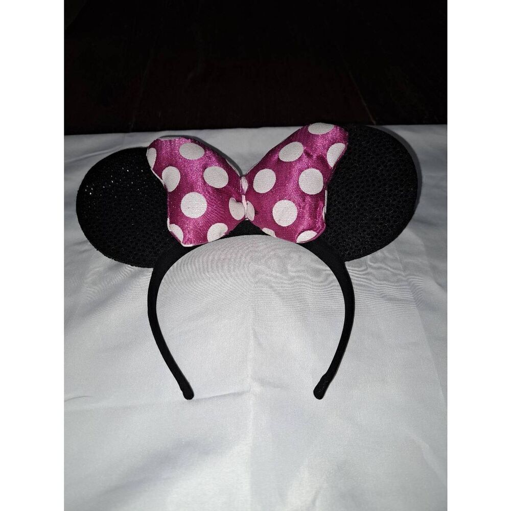 Minnie Mouse Ear Headband Black Pink White Embellish Costume Vacation Birthday